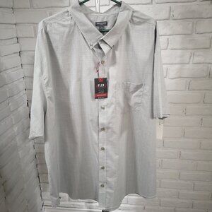NWT Van Heusen Men's Size 3XL Naturel Stretch Non-Iron Grey Plaid Shirt